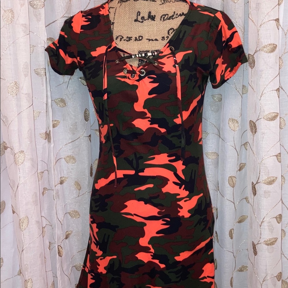 COPY - 🤠FINAL PRICE! Neon Orange Camo Sz L Mini Dress🤠
